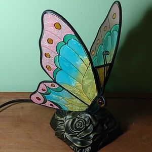 Butterfly night light lamp metal and painted glass